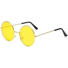 Resim Yuvarlak Cam John Lennon Tarzı Gold Çerçeveli Sarı Gözlük 