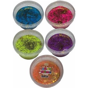 Resim Slime Simli 5 Renk Kaliteli Fosforlu Ele Yapışmayan Pofuduk Yumuşacık Slime 5x170 Gram 