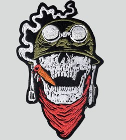 Resim PEÇ Puro Içen Motorcu Asker / Kuru Kafa, Nakış, Patch, Yapışkanlı Yama, Ceket Arma, 