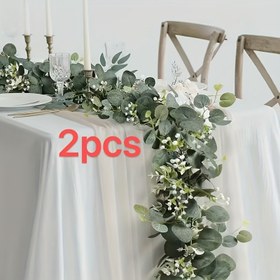 Resim 2 adet 182.88cm Yapay Eucalyptus Garland - Gerçekçi Yeşil Asma Bitkileri Düğünler, Masa Dekoru, Şömine ve Ev Detayları için | Festival, Parti ve Mevsim Etkinlikleri için Mükemmel | Şömine Detayı|Şık Dekor|Canlı Yapay Dış Mekan Bitkisi 