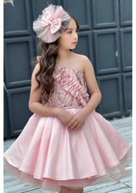 Resim Riccotarz Kız Çocuk Tek Omuz Taş Detaylı Eteği Kabarık Pudra Abiye Beyaz 