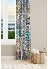 Resim Mosque Tiles 4 Desenli Süet Oturma Odası Salon Fon Perde Baskılı Ekstrafor Büzgü Tek Kanat Prd-1087 Çok Renkli 
