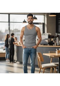 Resim Lüx Wood Lüx Erşah %100 Pamuk Klasik Ribana Erkek Atlet 3'lü Paket 301 Serisi Gri 
