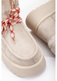 Resim Berry Bağcıklı Detaylı İçi Kürklü Kalın Tabanlı Kadın Bot Bej 