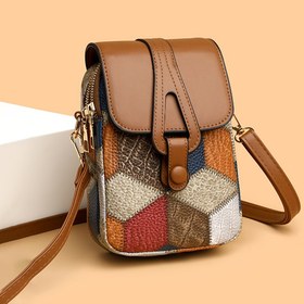 Resim Kadın Vintage Geometrik Desenli Postacı Çantası, İşlemeli Kapitone Çapraz Çanta Ayarlanabilir Askılı, Fermuarlı Kapatma, Polyester Astar, Kenar Boya Detaylı - Koyu Kahverengi 