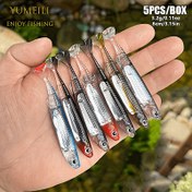 Resim 5 adet YUMEILI Dahili Uzun Yansıtıcı Şeffaf Yumuşak Yemler - Gerçekçi Boyalı Balık Derisi Dövmeleri, 3D Balık Gözleri, 8cm/3.2g, Tuzlu Su ve Tatlı Su Balıkçılığı Yemleri, Tüm Su Açıları İçin, Yem Yemleri, Canlı Yem Tasarımı, Yumuşak Dokulu Yem 