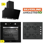 Resim Silverline Siyah Cam Ankastre Set (3457 Soho 60+cs5335b02+bo6502b02) 