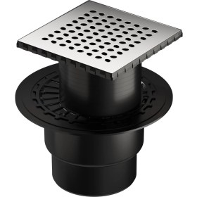 Resim V-Flow Kare 5607288 Yalıtımlı Duş Kanalı, Alttan Çıkışlı, 15X15 Cm, Dk 200 Kapak, Parlak Krom 