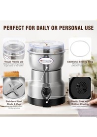 Resim Mini Baharat Kahve Öğütücü Elektrikli 10s Hızlı Öğütücü Çok İşlevli Parçalama Makinesi Kuru Tahıl Değirmeni Baharat Tohumları Pirinç Çekirdeği Çeşniler İçin Gümüş, 110v Siyah 