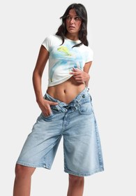 Resim Kadın Kot Rengi 4s6-32 Baggy Fit Yüksek Bel Tasarım Denim Bermuda Şort - Kot Renk / 42 