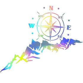 Resim Neevoyu Dağ Desenli Nswe Pusula Stili Renkli Pvc Araba Sticker 65x35cm D-1478 