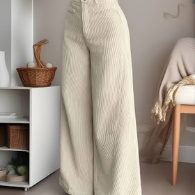 Resim Kadınlar İçin Yüksek Bel Şık Moda Geniş Paça Kadife Pantolon, Dokulu Dokunuş, Günlük Çok Yönlü Bol Kesim, Yan Cepli, Tüm Mevsimler İçin Rahat, Makinede Yıkanabilir 