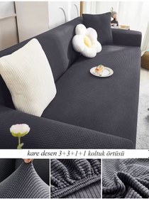 Resim Upmall Streç Esnek Yikanabilir Kare Desen Kotuk Örtüsü Antrasit 