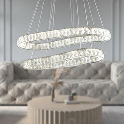 Resim Valeri̇a Krom 2 Katli Kri̇stal Taşli Led Avi̇ze Apliqa
