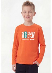 Resim Fyk Kids Yuvarlak Yaka Uzun Kollu Baskı Detaylı Erkek Çocuk Sweatshirt Turuncu 