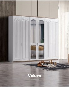 Resim Boerno 6 Kapaklı Aynalı Gardırop Dolap Beyaz - Ceviz 
