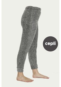 Resim Cepli Lüx Pofuduk Polar Kışlık Pijama Altı Pofcepli Gri 