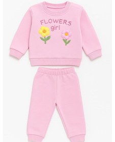 Resim Çiçek Nakışlı Kız Bebek Kışlık Takım Pembe 