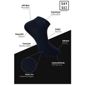 Resim Saysez Bambu Erkek Patik Düz Lacivert Renk Çorap Dikişsiz Premium 3'lü Paket Lacivert 