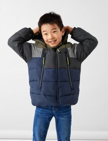 Resim Erkek Çocuk Kışlık Kapüşonlu Mont-Minimalist Tasarım-Regular Fit - Koyu Lacivert / 12 Y 