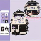 Resim Wangxi Sanrio Kuromi Büyük Kapasiteli Sırt Çantası Ayarlanabilir Askılı Şık Siyah Beyaz Astronot Tasarım Çok Bölmeli Hafif Dayanıklı - Siyah 