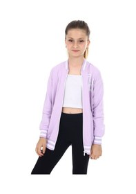 Resim Toontoy Kız Çocuk Kolej Yaka Fermuarlı Düşük Omuz Baskılı Örme Hırka - 2 İplik Lila 