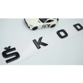 Resim Skoda Bagaj Uzun Parlak Siyah Abs Yazı Logo Amblem 