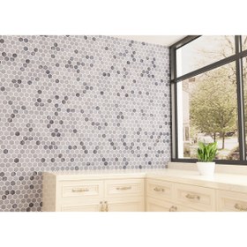 Resim TUQCO Doğaltaş Fileli 1" Hexagon Muğla Beyazı - Gümüş Eskitme Mermer Mozaik 