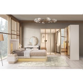 Resim Platin Köşe Mdf Bazalı Ledli Yatak Odası Takımı 