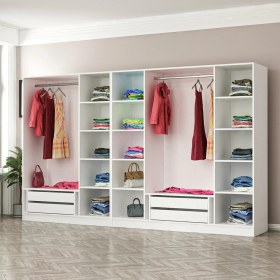 Resim Minar Kale 7 Bölmeli 4 Çekmeceli Giyinme Dolabı Beyaz 210CM 