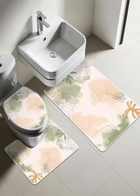 Resim Modern Desenli Dijital Baskı 3’lü Banyo Paspas Takımı Yıkanabilir Kaymaz Tabanlı Klozet Takımı KLZ0006 