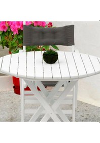Resim Motoryagmarket Datça 60Lık Katlanır Ahşap Bahçe Balkon Masası Yuvarlak -Beyaz 