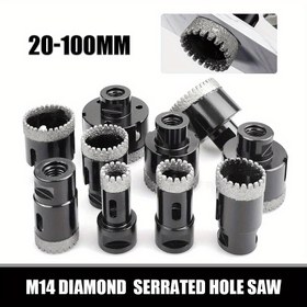 Resim 1 adet Elmas Yırtık Delik Ağız Çekirdek Delici, M14, Porselen Fayans, Cam, Seramik, Taş, Granit, Mermer için - 20-100mm 