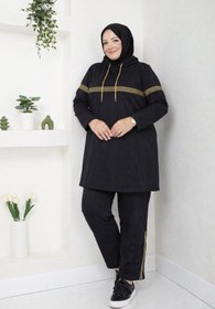 Resim CNG MODA Büyük Beden Kadın Kapüşonlu Sim Şeritli Eşofman Takımı 