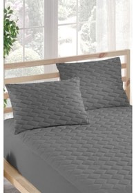 Resim Alez Takımı %100 Pamuklu Sessiz 3 Parça Kapitoneli Yastık Alezli Gri Çift Kişilik 