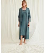 Resim Monamise Kadın Dekolteli Yakası Ve Kolu Dantelli Sabahlık Takımı 18556-yeşil Yeşil 