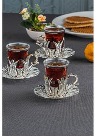 Resim Hanedan 6 Kişilik 18 Parça Gümüş Renk Çay Bardağı Sunum Seti Gümüş 
