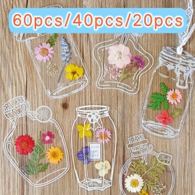 Resim 60/40/20 adet El Yapımı Çiçek Basınlı Çiçek Kitap İşaretleri - Dantel ve İplik Detayları ile Şeffaf DIY El Sanatları Kitap İşaretleri, Yaz Sonbahar Çiçekleri için Koruyun Dergiler, Scrapbooklar, Hediye Kitap İşaretleri, Scrapbook Süslemeleri, Zarif Aksesuar, Doğal Elementler Tasarımı 