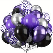 Resim 40 adet siyah ve mor metalik balon ile mor renkli kağıt balonlar, doğum günü, düğün, yıldönümü ve mezunlar partileri için süsleme için. 