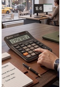 Resim Hesap Makinesi Siyah 10.5x14.5 Cm 1 Adet Galaxy Gx-3866b 12 Haneli Orta Boy Okul Ofis Büro Hesap Makinası 