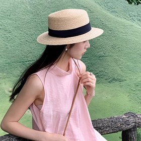 Resim 1 adet Şık Pipet Güneş Şapkası - Mavi Kurdele ile - Nefes Alabilir, Kadınlar için Ayarlanabilir Uyum, Plaj, Bahçe ve Açık Hava Aktiviteleri için İdeal, Plaj Aksesuarları | Şık Güneş Şapkası | Ayarlanabilir Başlık, Güneş Şapkası 