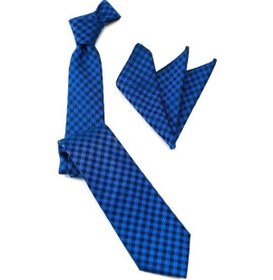 Resim Venchy Sax Siyah Kazayağı Desen Mendilli Kravat 4240 - 6Mk Saks 