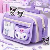Resim Sanrio Yeni Geniş Mor Kurumi Mavi Yapay Yeşim Kalem Kutusu, Sevimli Karikatür Tasarımlı ve Fermuarlı 9 Katmanlı Büyük Kapasiteli Okul ve Ofis Malzemeleri Organizatörü 