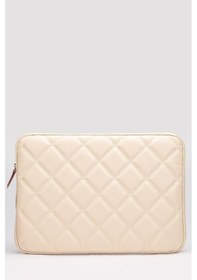 Resim Omuz Askılı Notebook Çanta Tablet Laptop Kılıfı 13"-14" Kapitone Deri Bej Renkli 