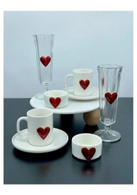 Resim 2 Kişilik Porselen Kalpli Fincan Takımı Seti Ve Bardak Ve Lokumlu 