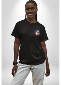 Resim Sevimli Bebek Ejderha Elmas Yumurta Siyah Oversize Unisex Ön Sol Yan Minimal Baskılı Tişört Koyu Siyah 