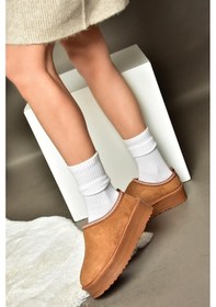 Resim Fox Shoes R612047302 İçi Tüylü Kalın Tabanlı Süet Kadın Terlik Taba 