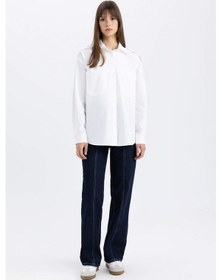 Resim DeFacto Relax Fit Poplin Uzun Kollu Tesettür Gömlek Tunik C2145AX24SPWT34 