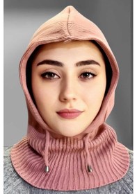 Resim Uniquetrenders Balaclava Fitilli Triko Tesettür Örgü Bere Başlık Gül Kurusu 
