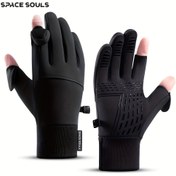 Resim Space Souls Kış Sıcaklığı Dokunmatik Eldivenler - Rüzgar Geçirmez, Çevrilebilir Kapak, İki Parmak Açık Kayak ve Bisiklet Eldivenleri, Erkekler ve Kadınlar İçin, Dış Mekan Spor Eldivenleri|Sleek Eldivenler|Poliester Karışımı Eldivenler, Space Souls 